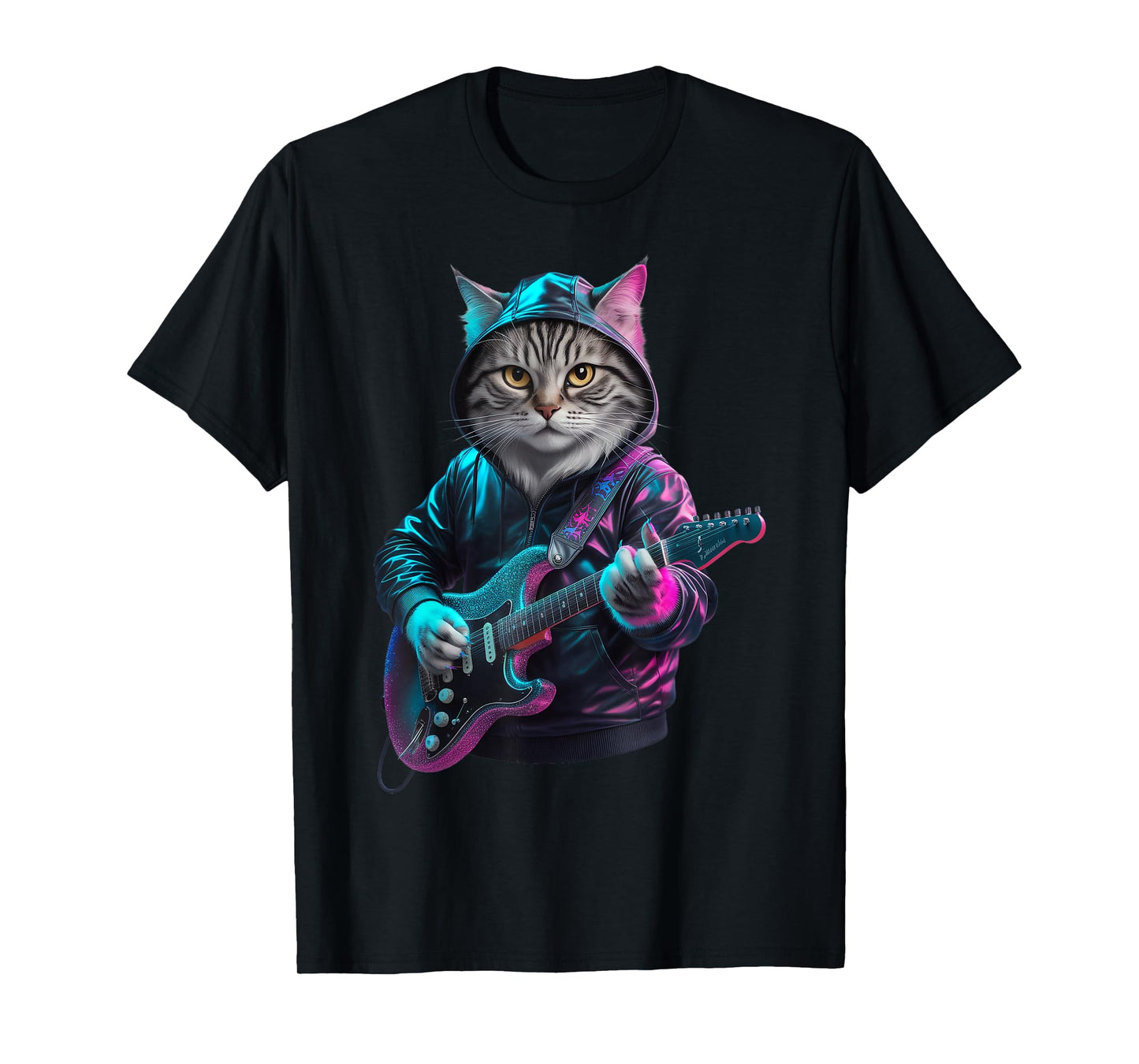 Cat Playing Guitar Rock and Roll Rock Star for Men Women Kid T-Shirt