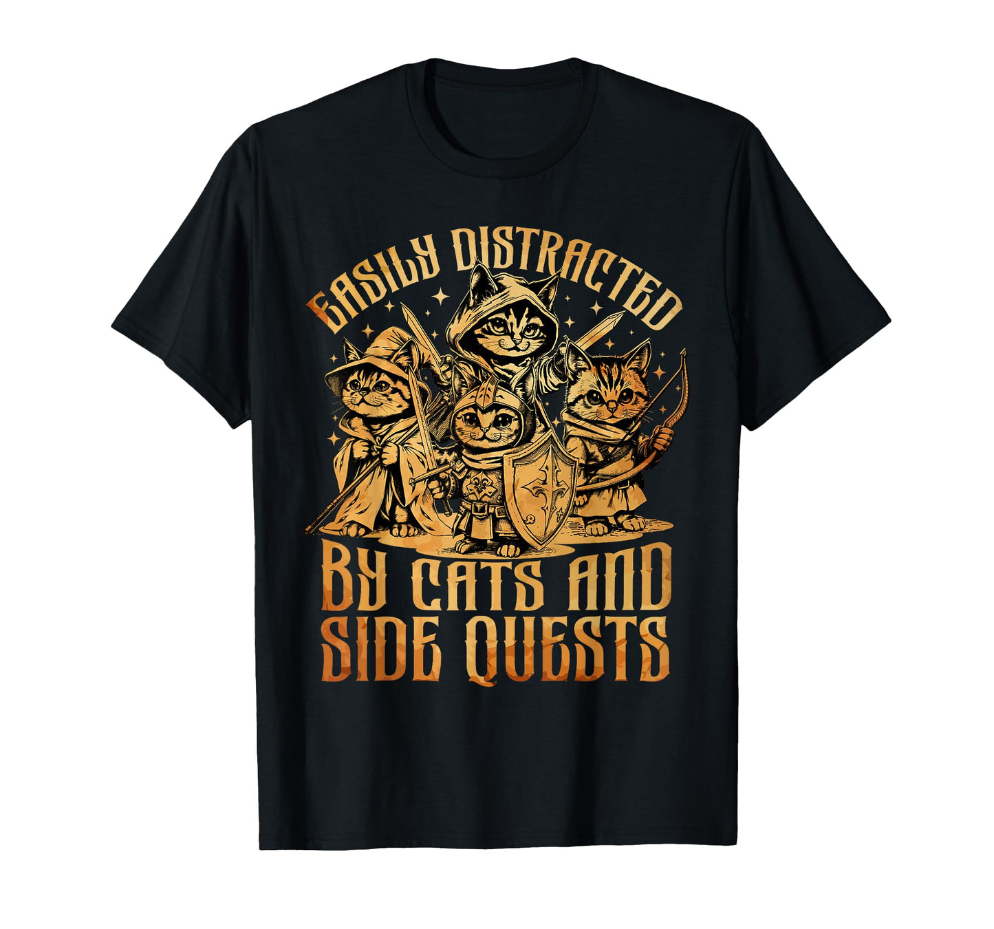 Easily Distracted Cats Side Quest Funny RPG Video Game Gamer T-Shirt