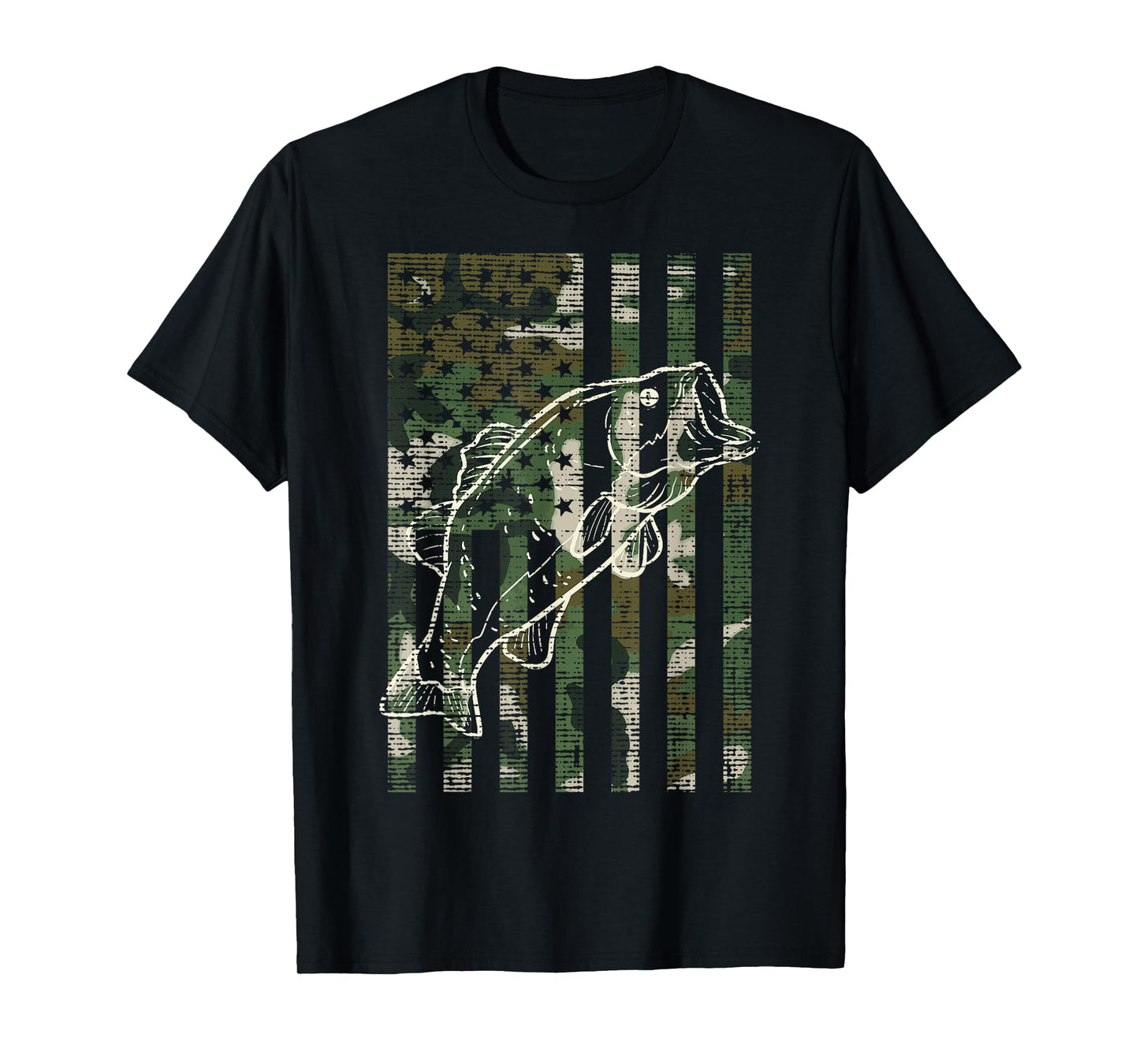 Fishing Camo US Flag Fish Bass Patriot Fisherman Dad Gift T-Shirt