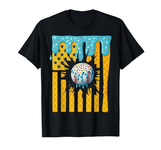 Baseball Drip Boys Ice Cream American Flag 4th Of July Mens T-Shirt
