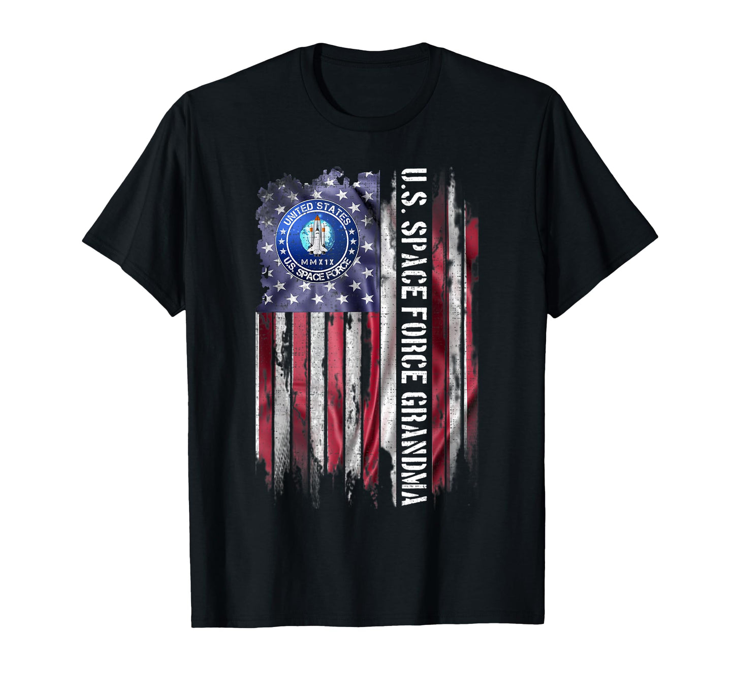 Vintage USA American Flag Proud US Space Force Grandma Funny T-Shirt for Women Men