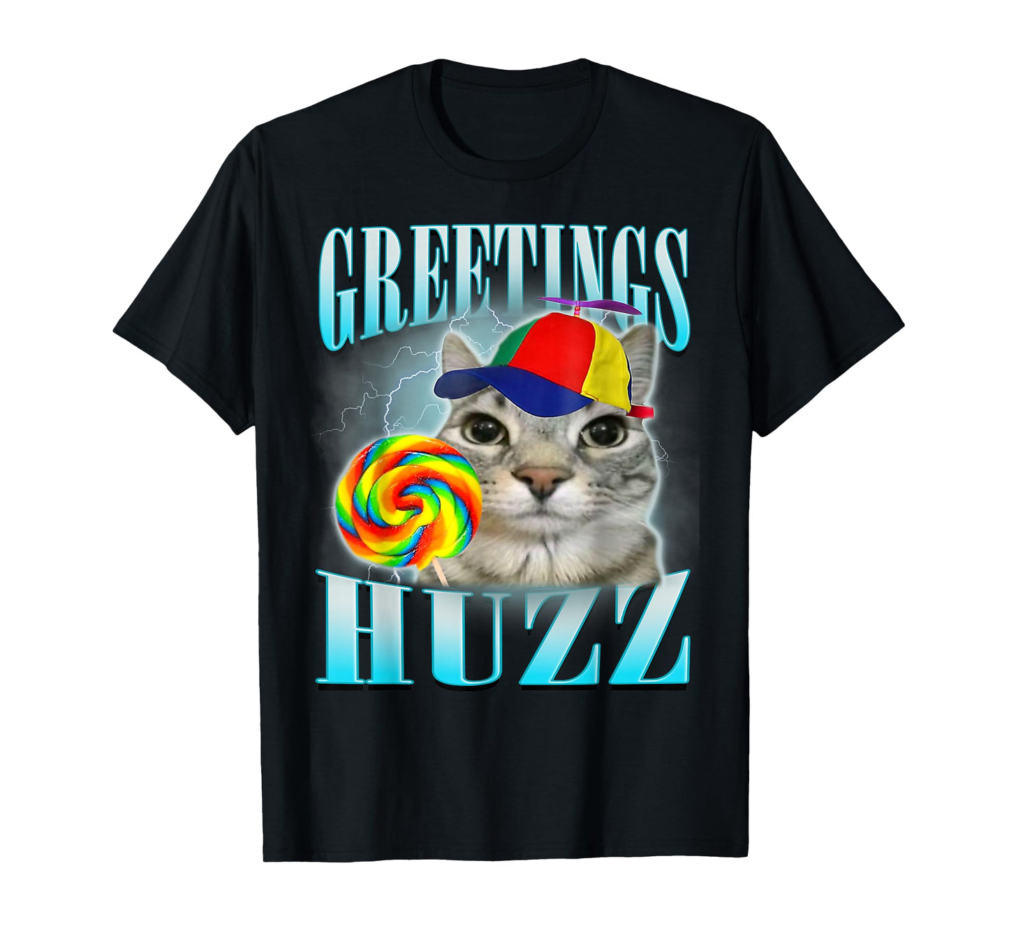 Greetings Huzz Funny Cat Meme Lovers Silly Cats Brainrot T-Shirt