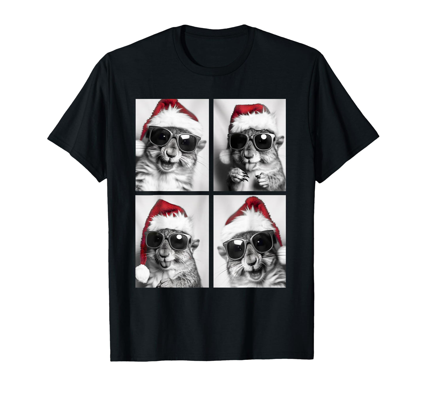 Funny Christmas Squirrels Sunglasses Santa Hat Festive Meme T-Shirt