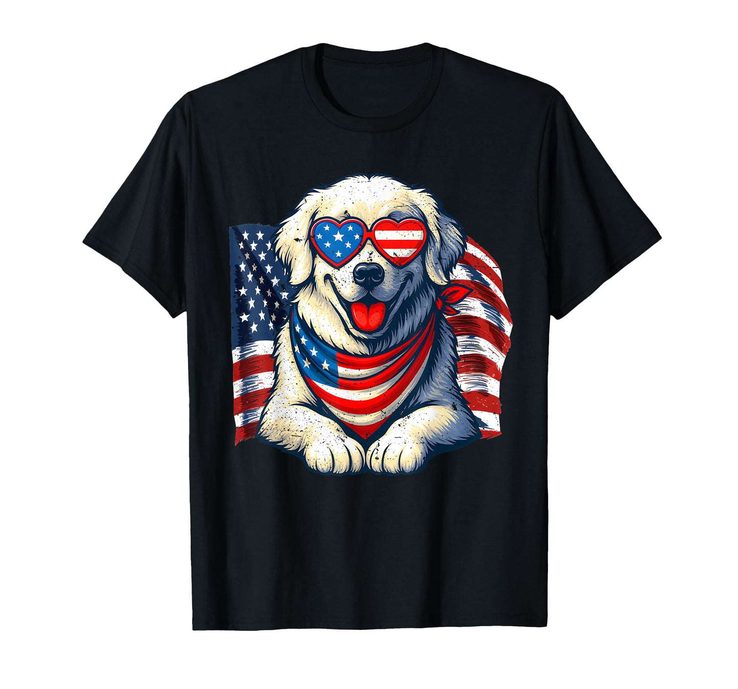Vintage Great Pyrenees American Flag Love Sunglasses Freedom T-Shirt