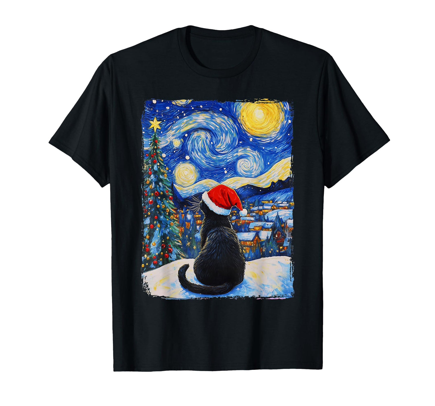 Cat Starry Night Christmas T-Shirt