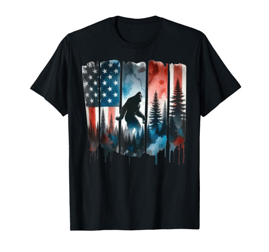 Bigfoot American Flag Sasquatch Patriotic 4th of July T-Shirt