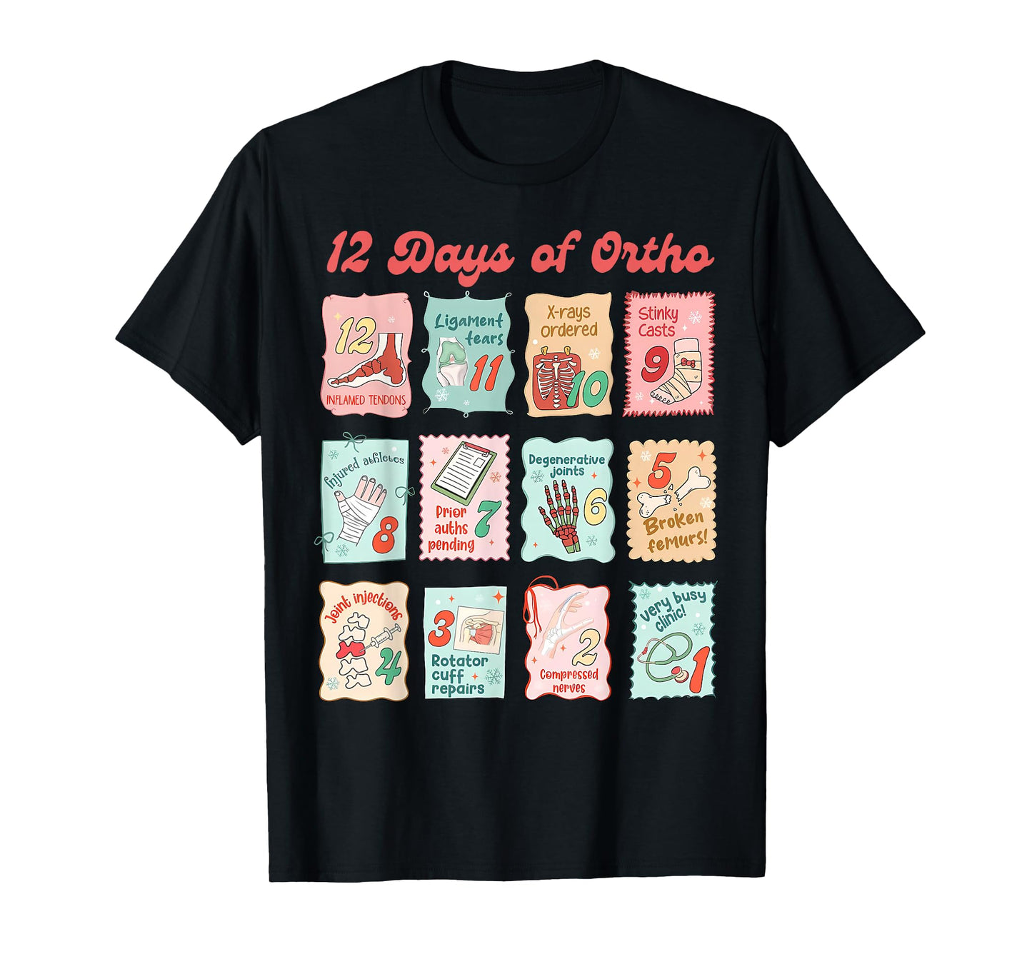 Retro Stamp 12 Days of Ortho Christmas Orthopedic Surgeon T-Shirt