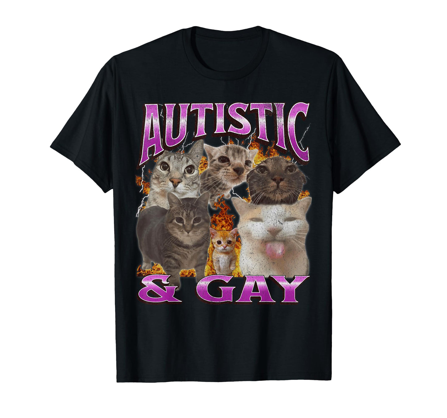 Autistic and Gay Funny Cat Meme Bootleg Graphic T-Shirt
