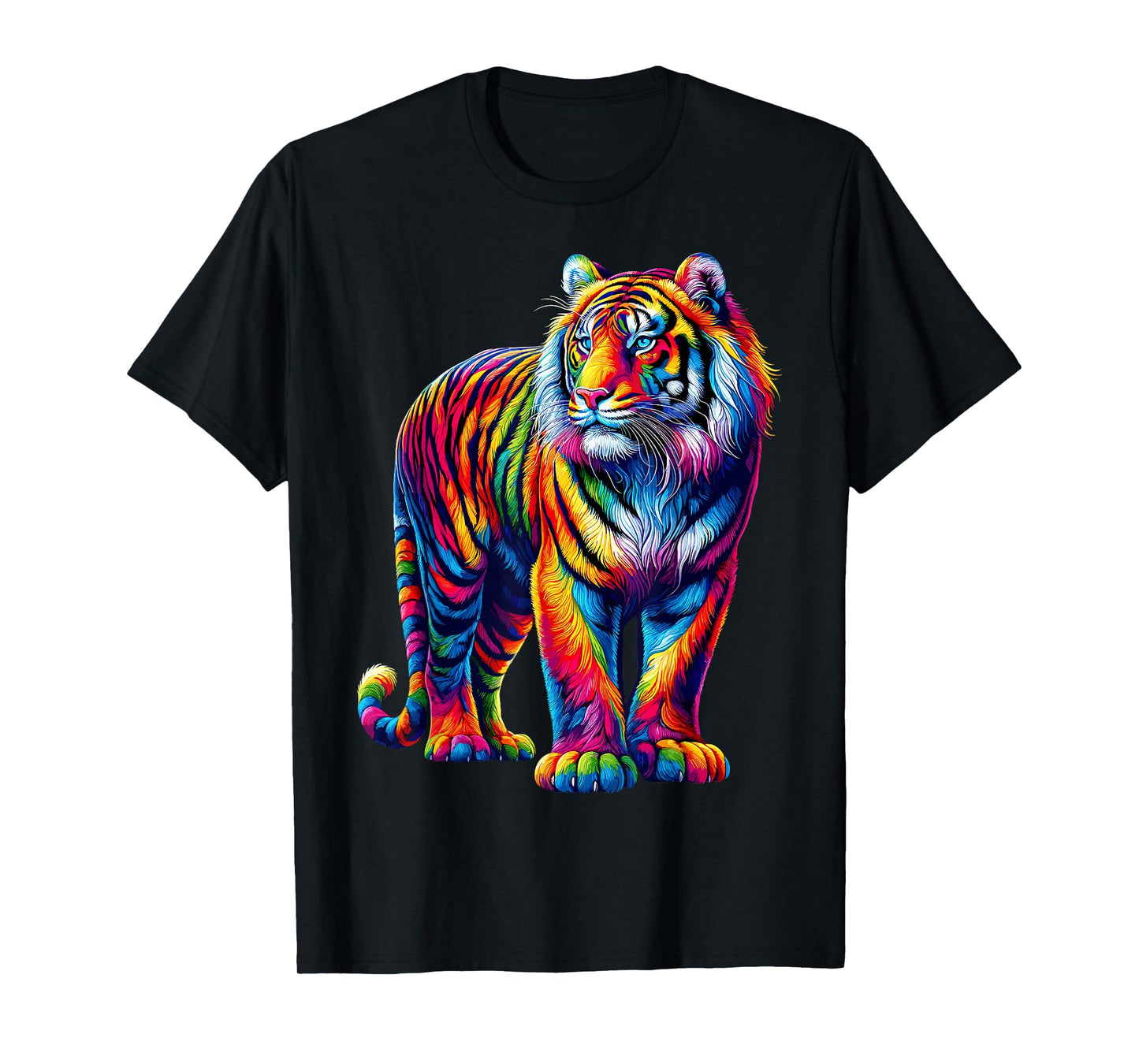 Vibrant Colorful Tiger Art Shirt Rainbow Wild Cat Animal T-Shirt