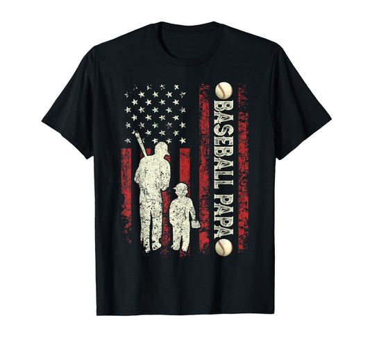 Father's Day Baseball Papa USA Flag Gifts Dad Men Baseball T-Shirt