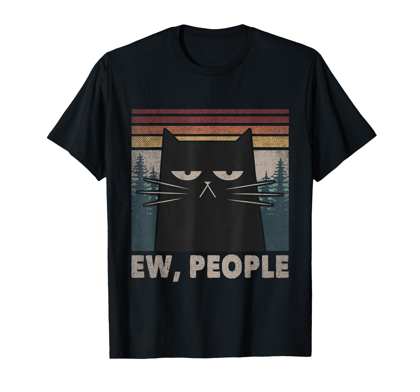 Retro Ew People Black Cat Funny Anti Social Introvert T-Shirt