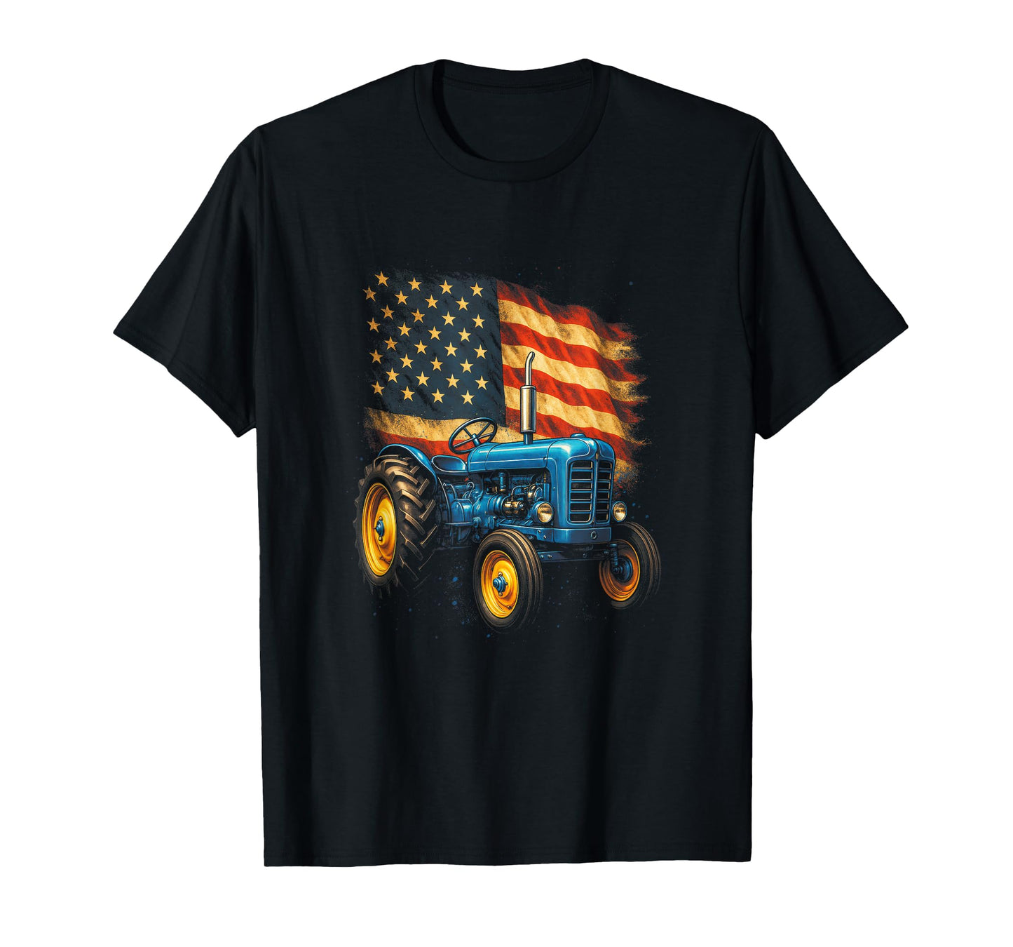 Vintage Tractor with American Flag - Patriotic Farm USA T-Shirt