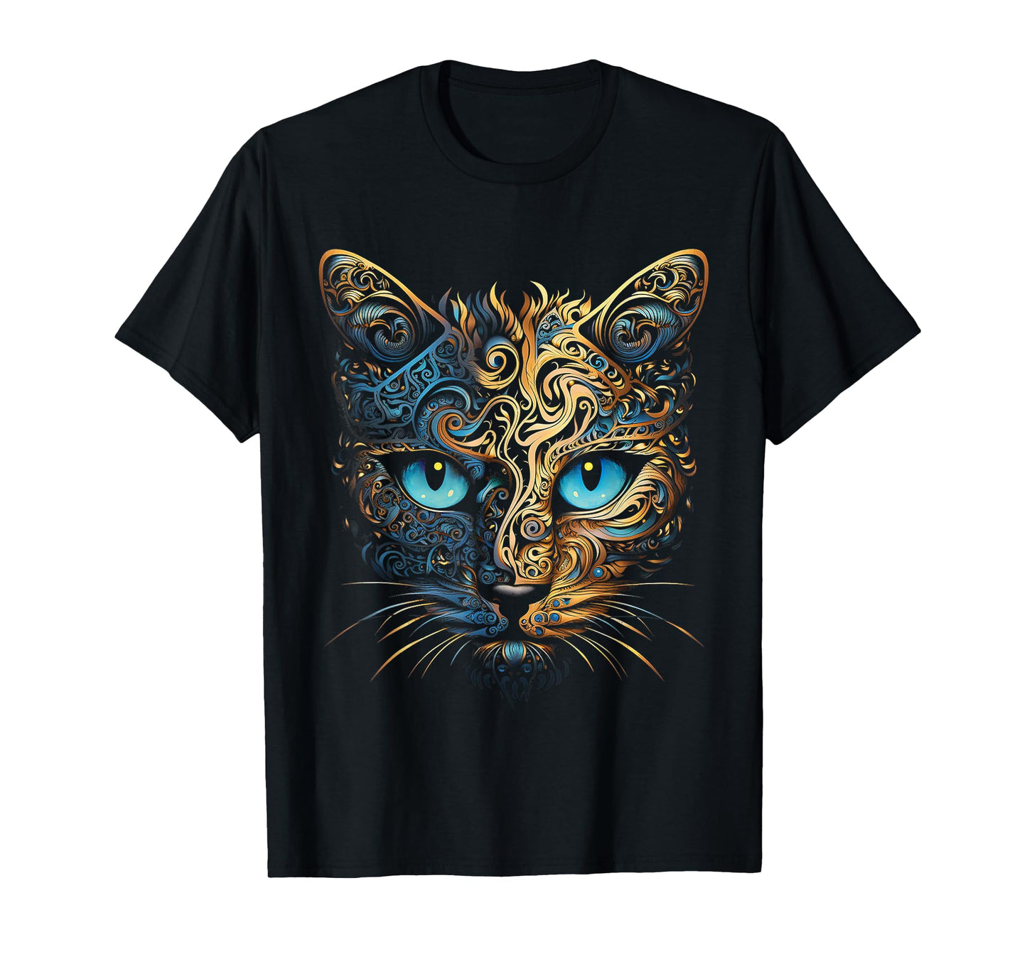 Cat Fantasy Blue Eyes Mandala Animal Art Cat T-Shirt