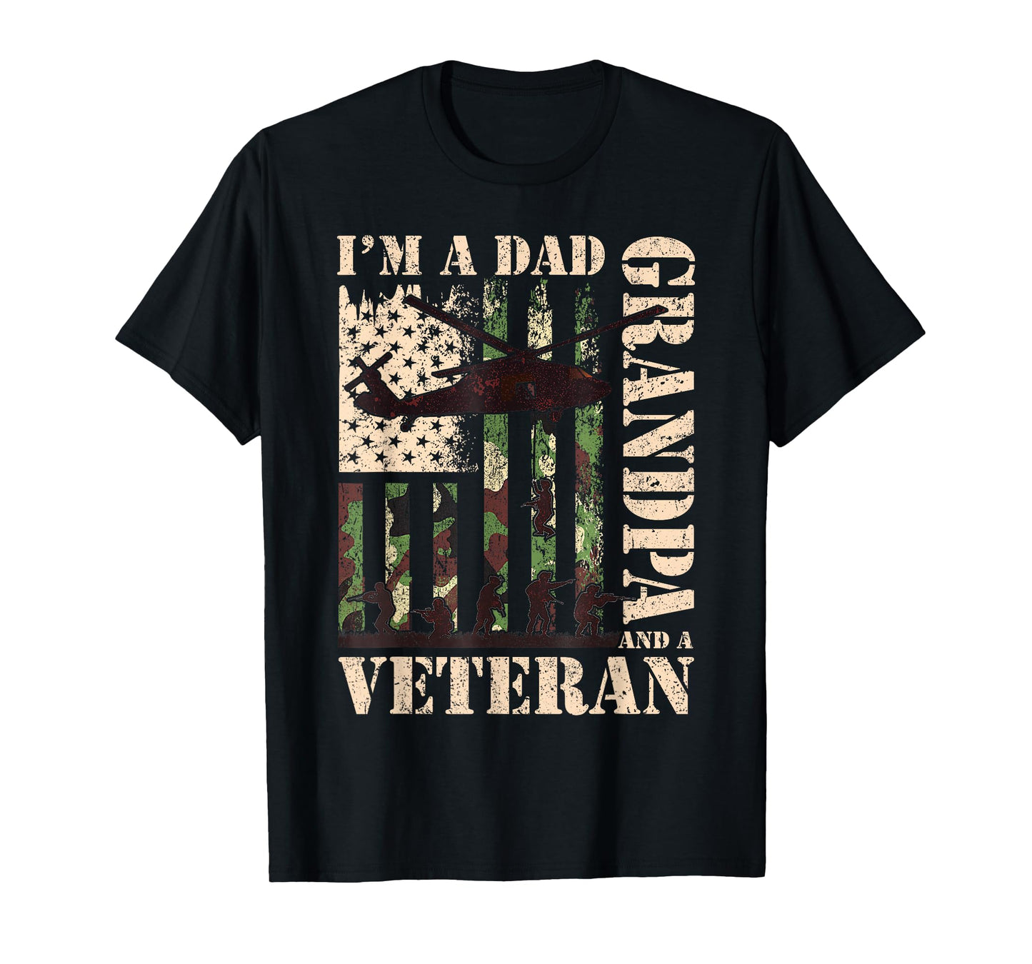 Grandpa Veteran Fathers Day Dad Veteran Camo American Flag T-Shirt
