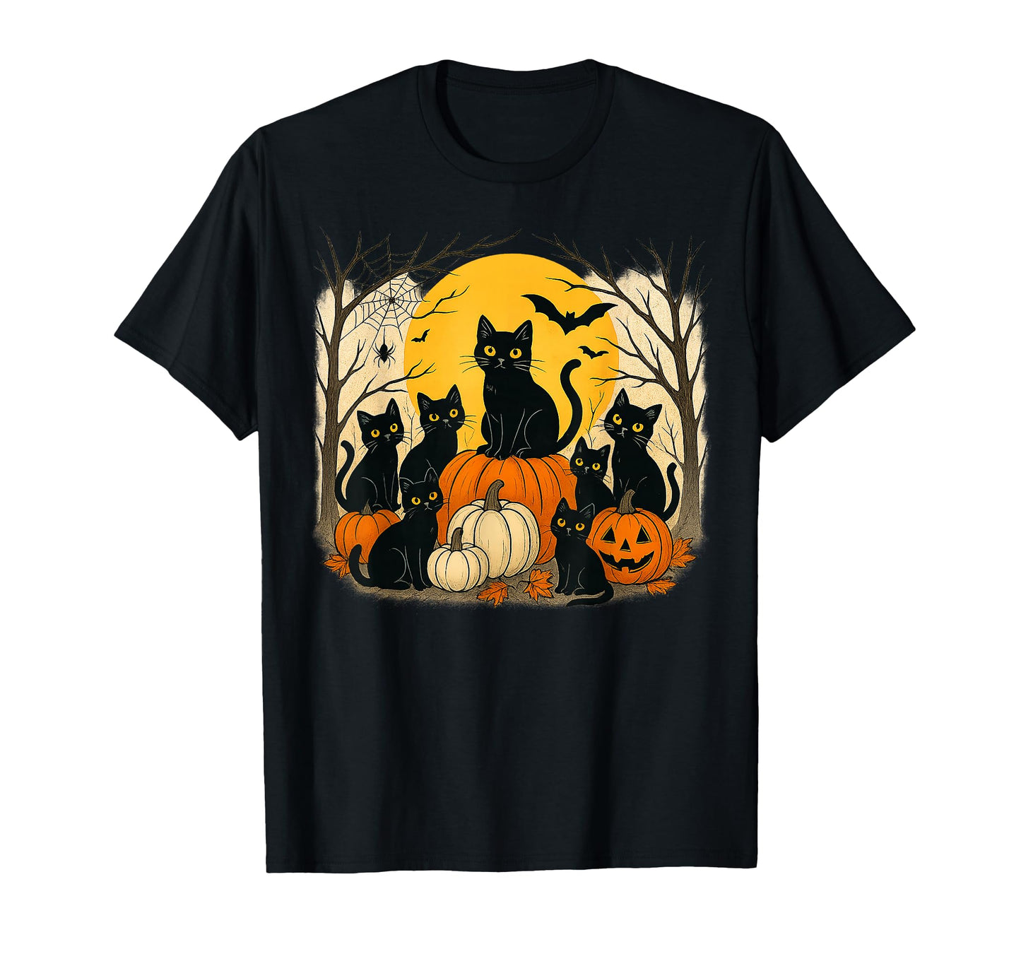 Halloween Black Cats Pumpkins Retro Spooky Night Funny Cat T-Shirt
