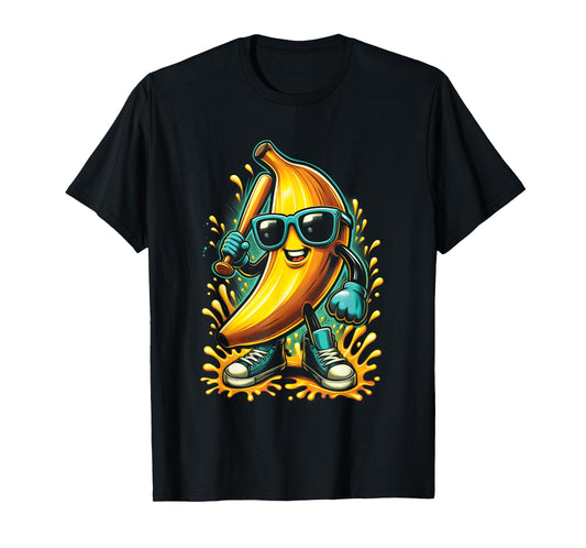 Banana Playing Baseball Meme Fruit Lover Baseball Player T-Shirt