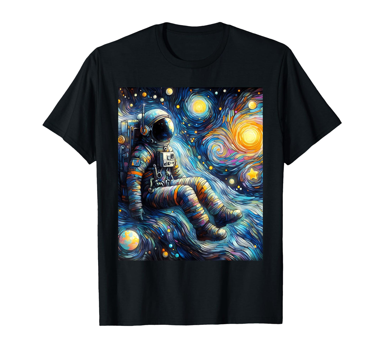 Astronaut Space Planets Starry Night Painting T-Shirt