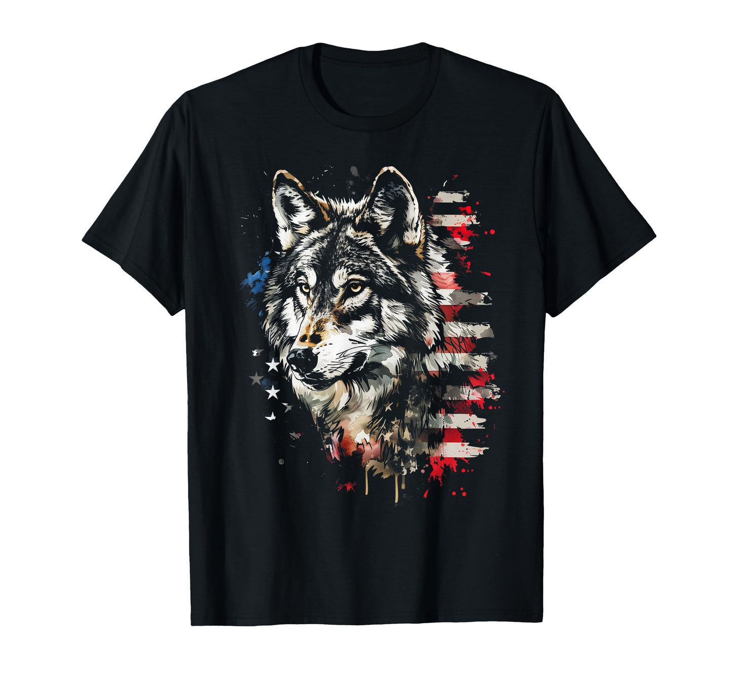 Patriotic Wolf American Flag USA Wolf Lover Women Kids Men T-Shirt