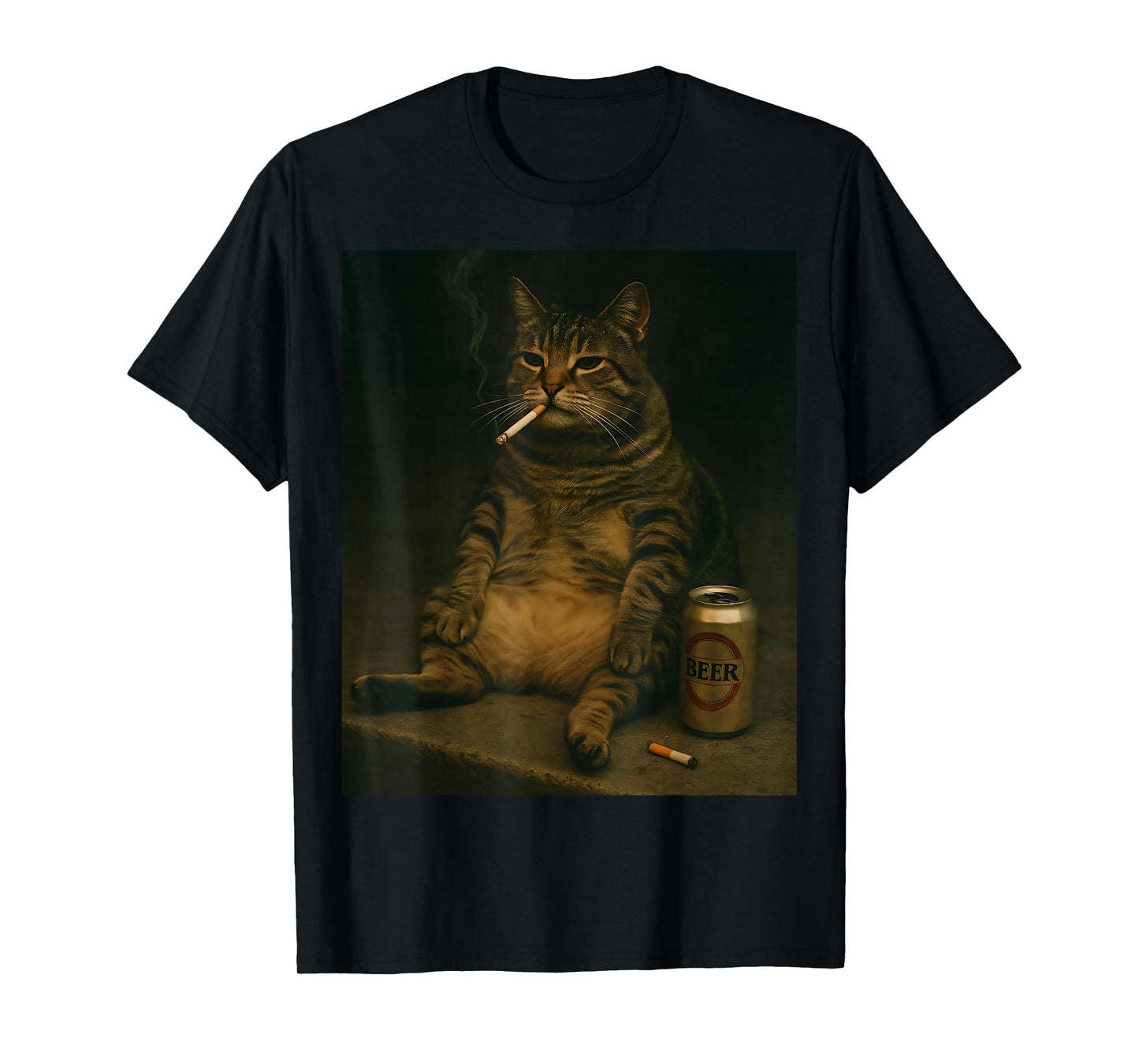Cigarette Cat Funny Smoking Kitten Beer Meme Stupid Brainrot T-Shirt