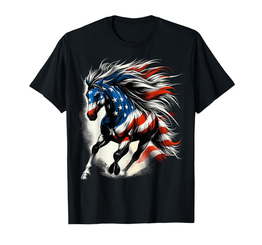 Horse American Flag USA 4th of July T-Shirt