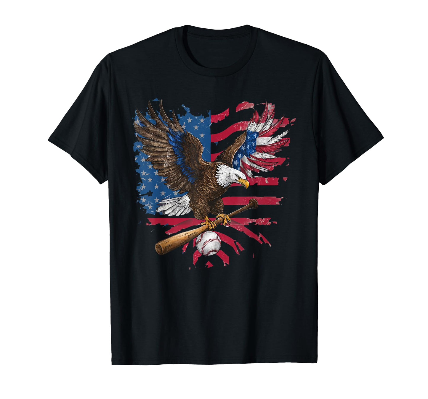 American Flag Baseball Player Bat Fan Catcher Pitcher USA Women Kids Men T-Shirt