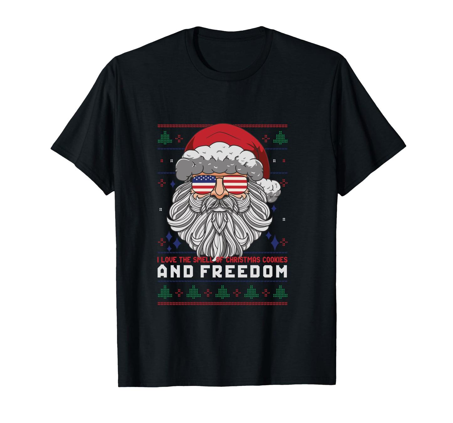 Funny Santa American Flag Freedom Patriotic Merry Christmas Long Sleeve T-Shirt