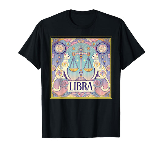 Libra Cats Zodiac Astrology in Art Deco T-Shirt