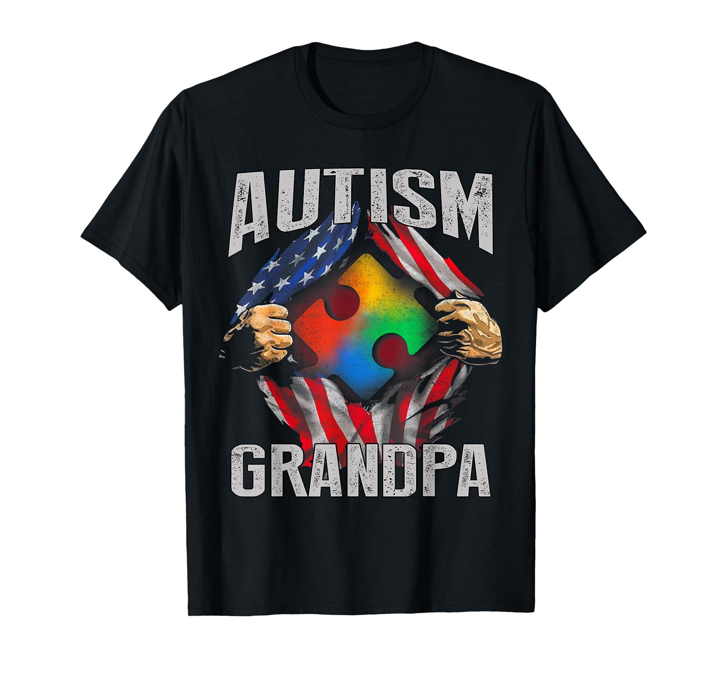 Autism Grandpa American Flag Autism Awareness T-Shirt T-Shirt