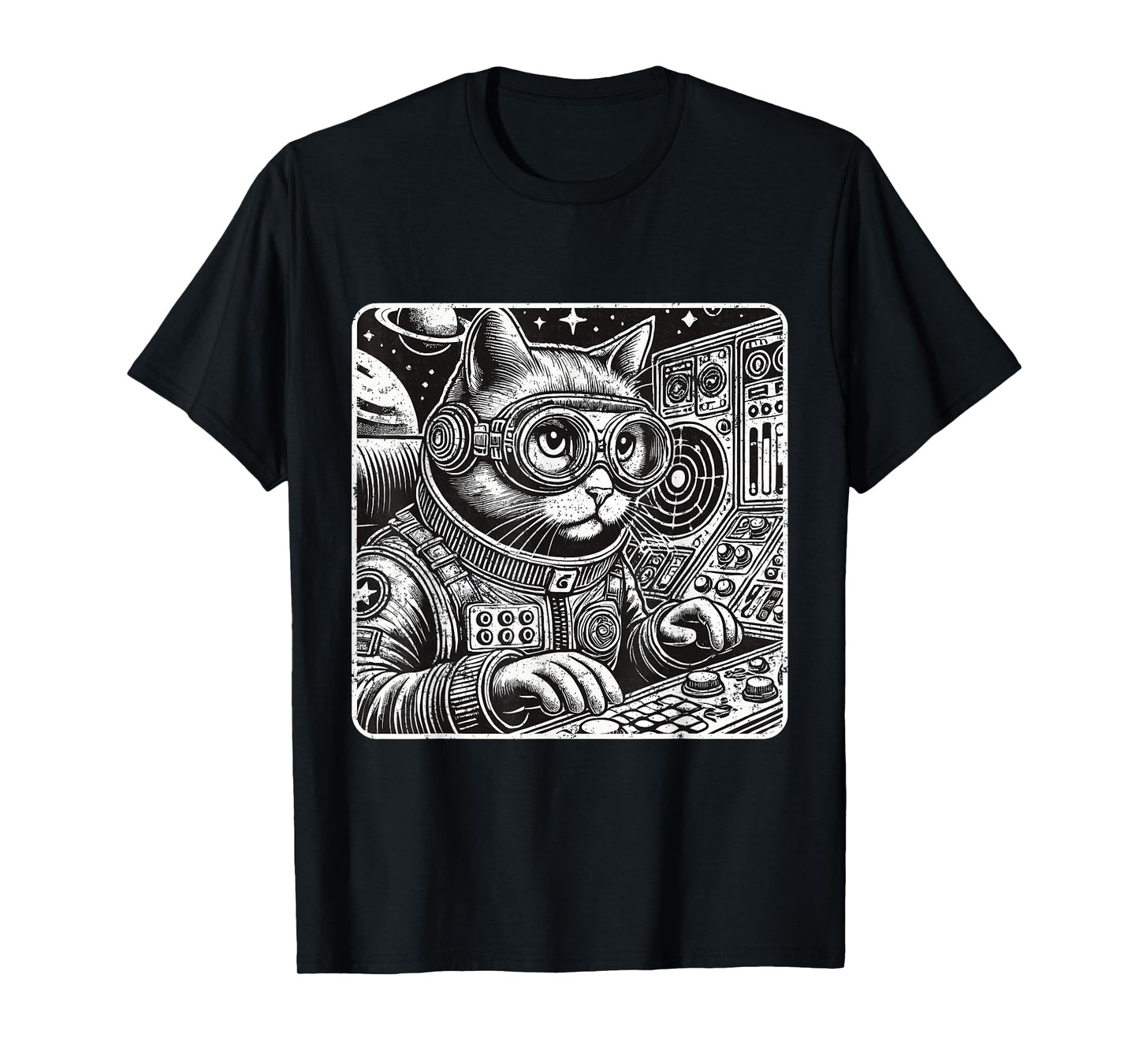Cyberpunk Cat Shirt Vintage Outer Space Astronaut Cat Lover Men Women Girls Kids T-Shirt