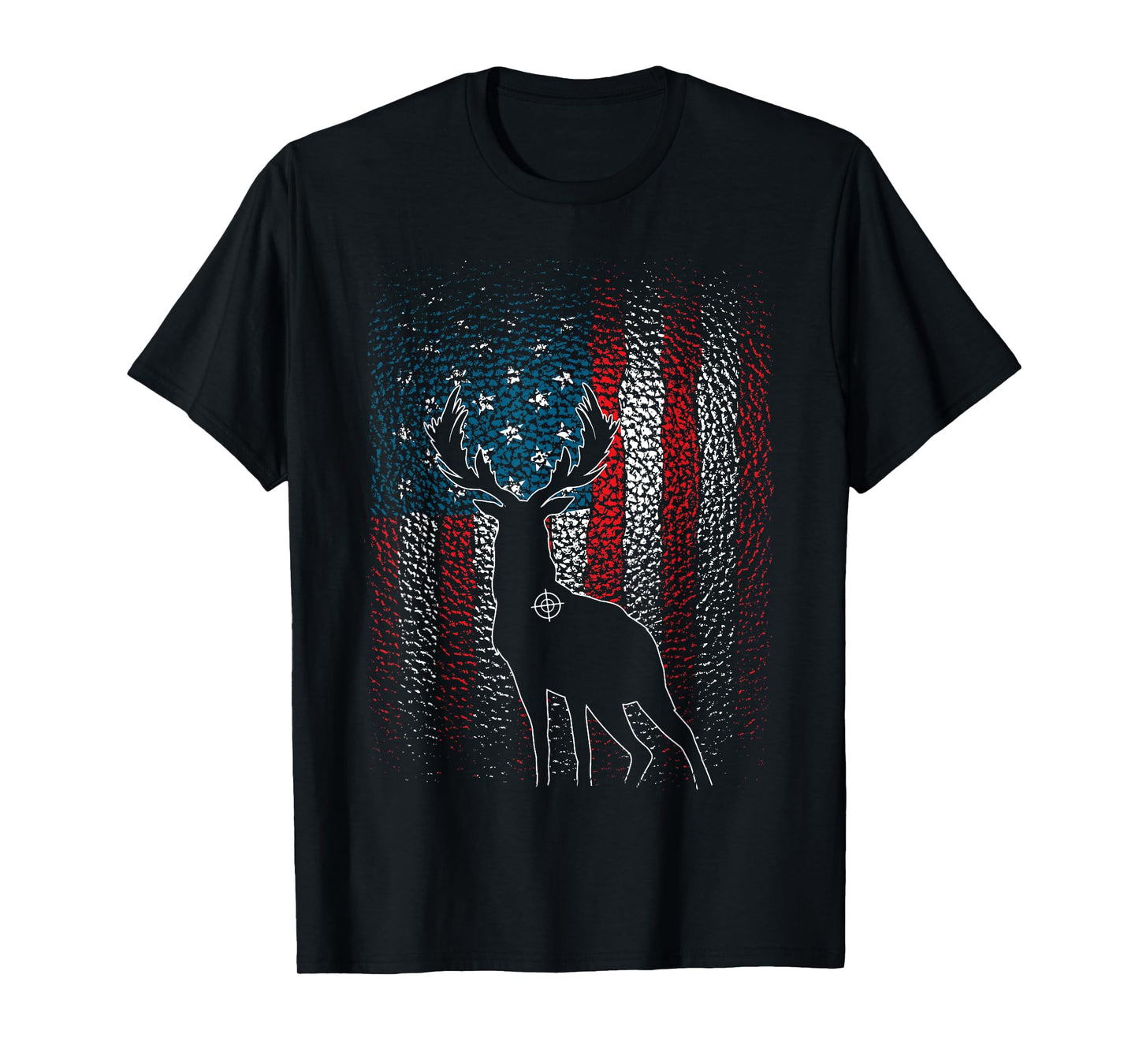 Deer Hunting American Flag Whitetail Buck Antlers Hunter Men T-Shirt