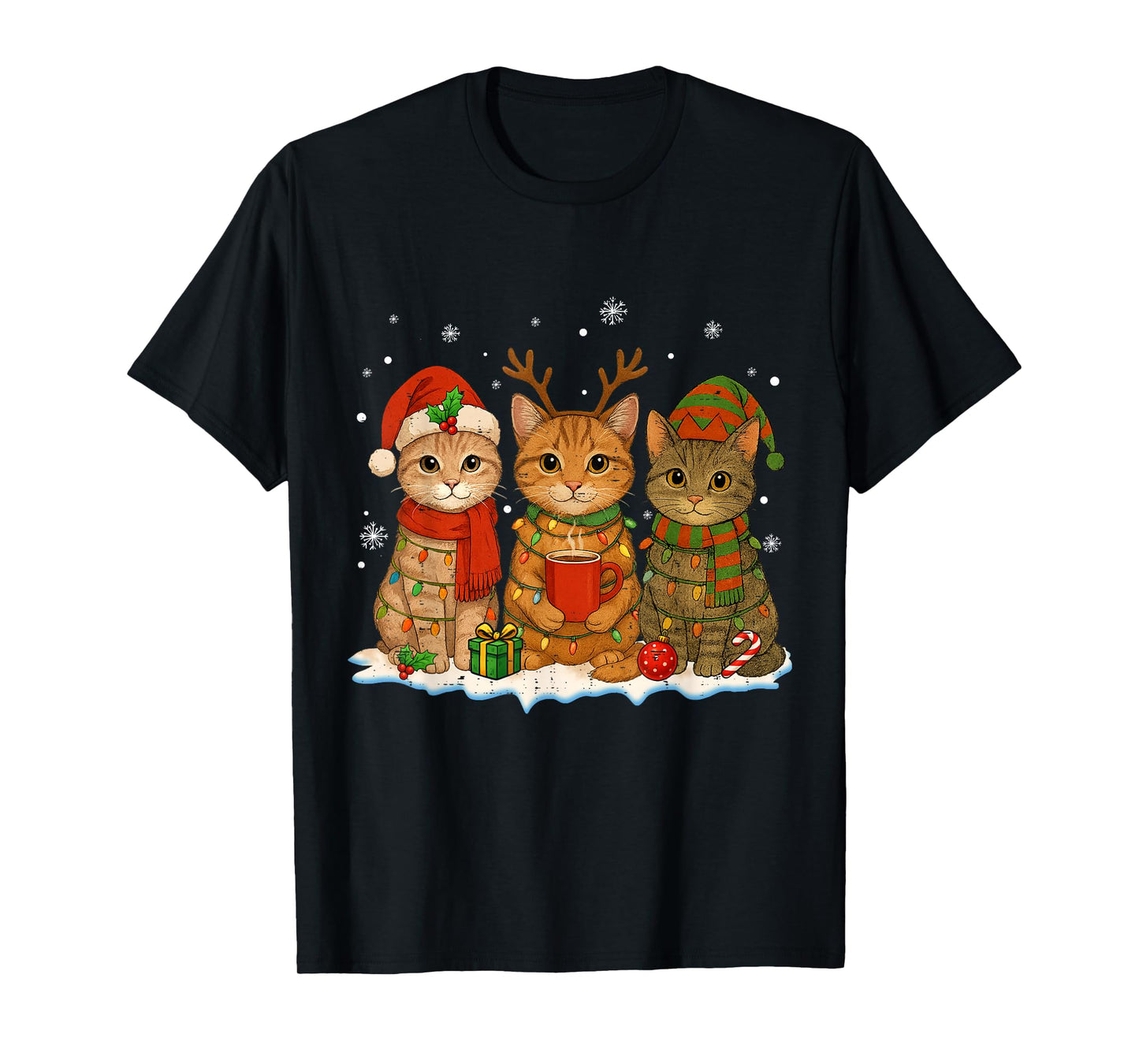 Christmas Cat Santa Reindeer Elf Cat Lover Kitten Xmas Pjs T-Shirt