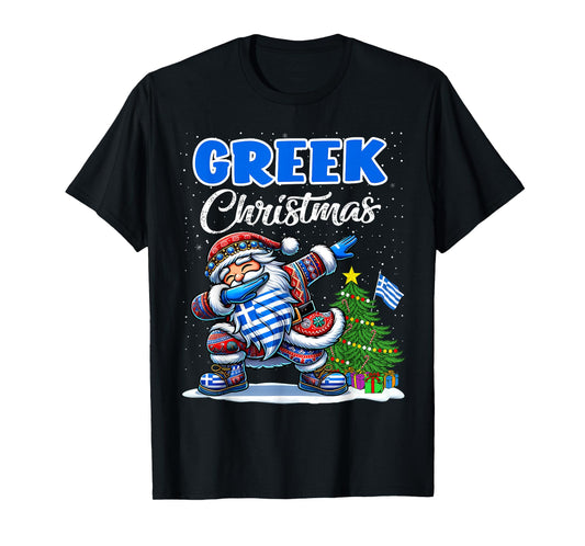 Greece Dabbing Santa Christmas Greece Flag for Kids T-Shirt