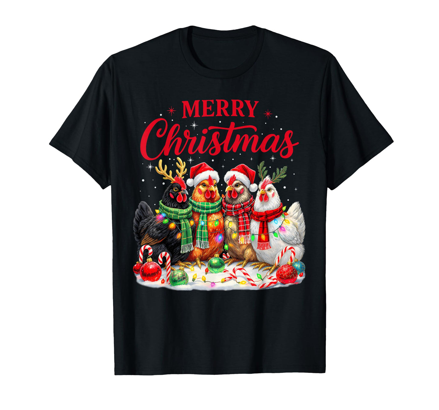 Christmas Chicken Lights Santa Xmas Farm Animal Holiday T-Shirt