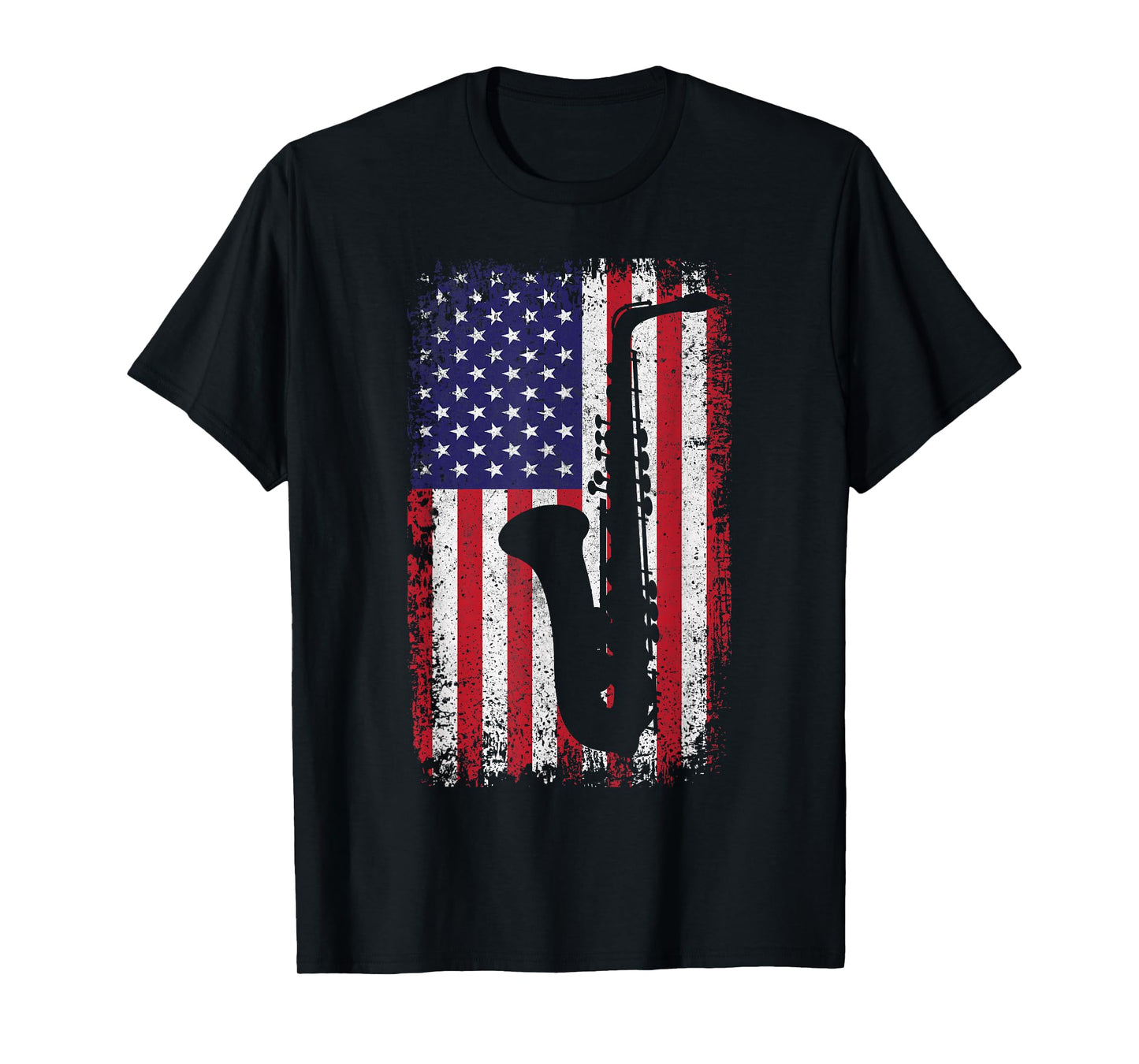 Saxophone US Flag Musician Marching Band Saxophonist Men T-Shirt