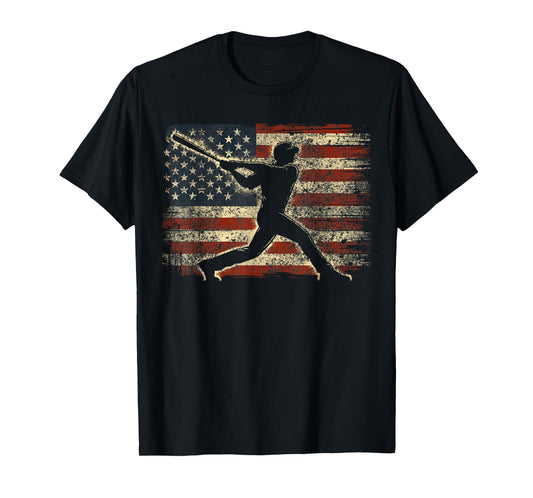 USA Flag Baseball Player American Flag Baseball T-Shirt