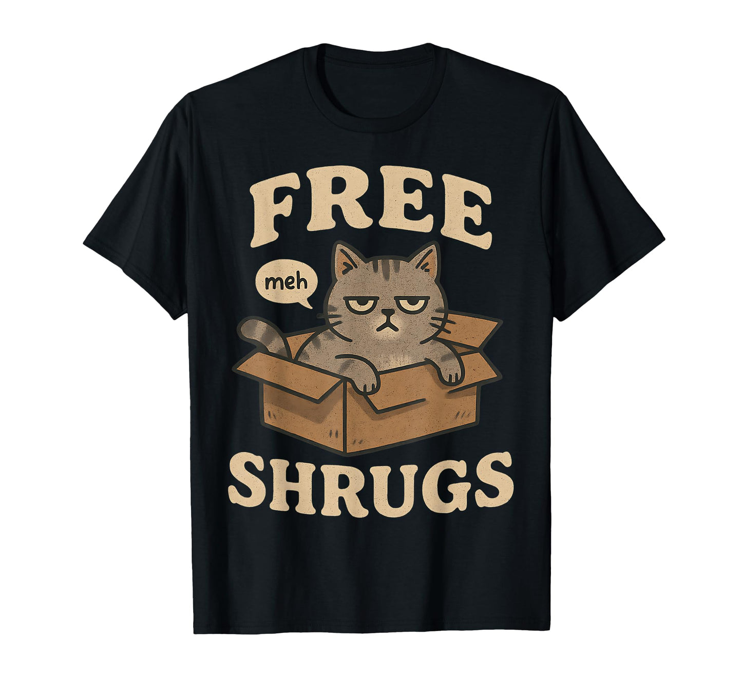 Free Shrugs Meh Sarcastic Ironic Vintage Funny Cat Graphic T-Shirt