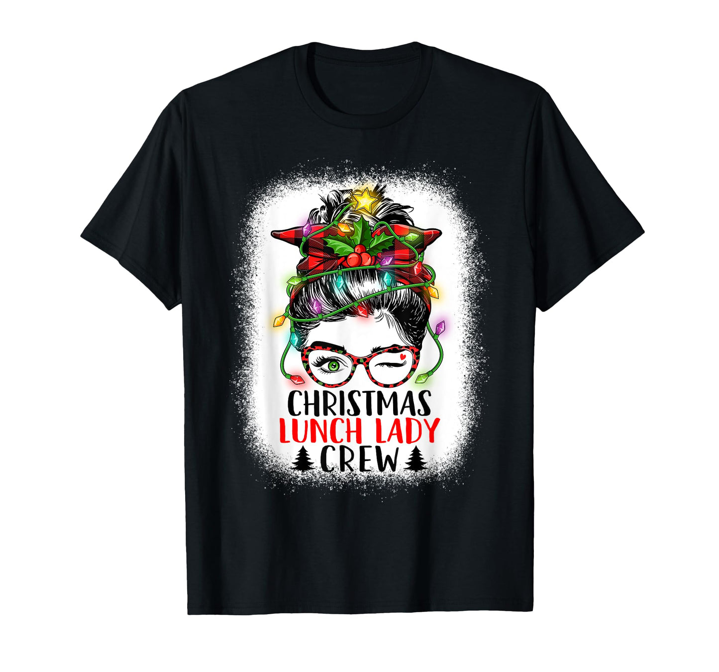 Christmas Lunch Lady Crew Messy Bun Women Christmas Lights T-Shirt