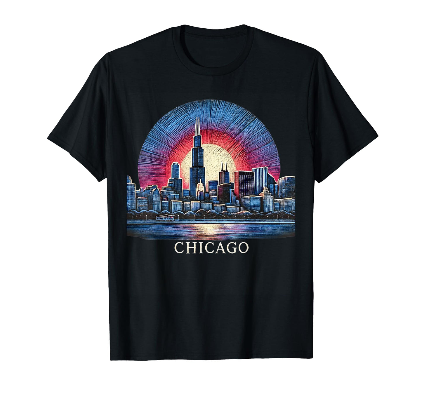 Vintage Chicago Illinois City Night Skyline Shirt Men Women T-Shirt