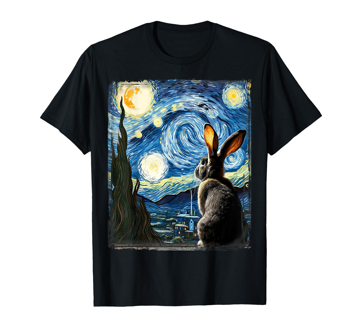 Artistic Rabbit Shirt Van Gogh Style Starry Night Rabbit T-Shirt