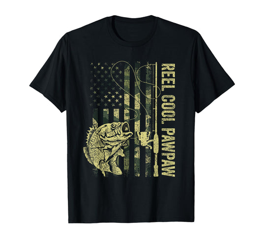 Reel Cool Pawpaw Camouflage American Flag Father's Day Gift T-Shirt for Men