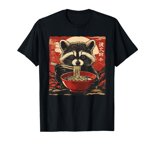 Anime Shirt For Men Women Kid Racoon Ramen Noodles Kawaii Cute Raccoon Eating Ramen Noodles Anime Gift T-Shirt