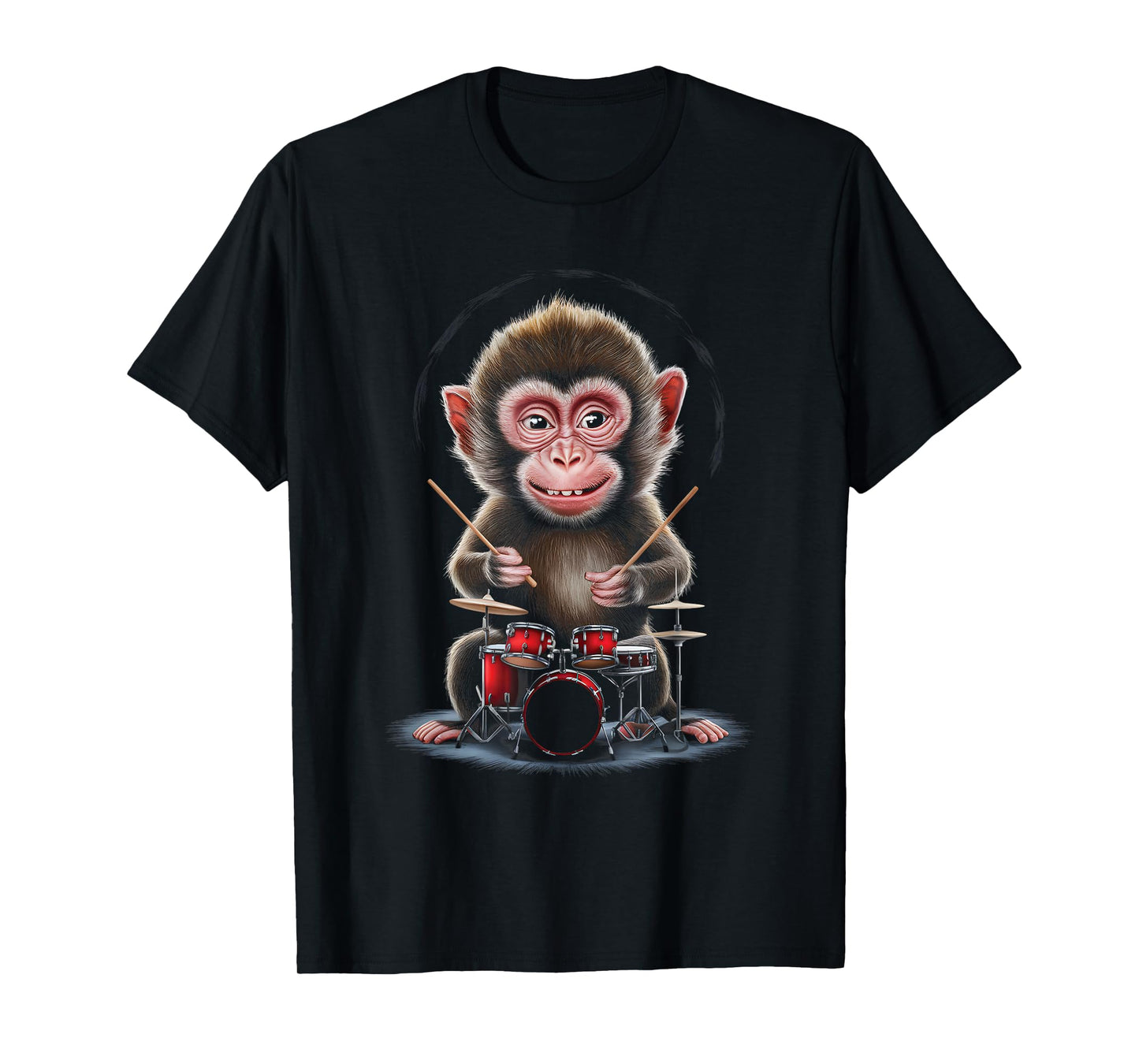 Monkey Playing Drums Realistic T-Shirt
