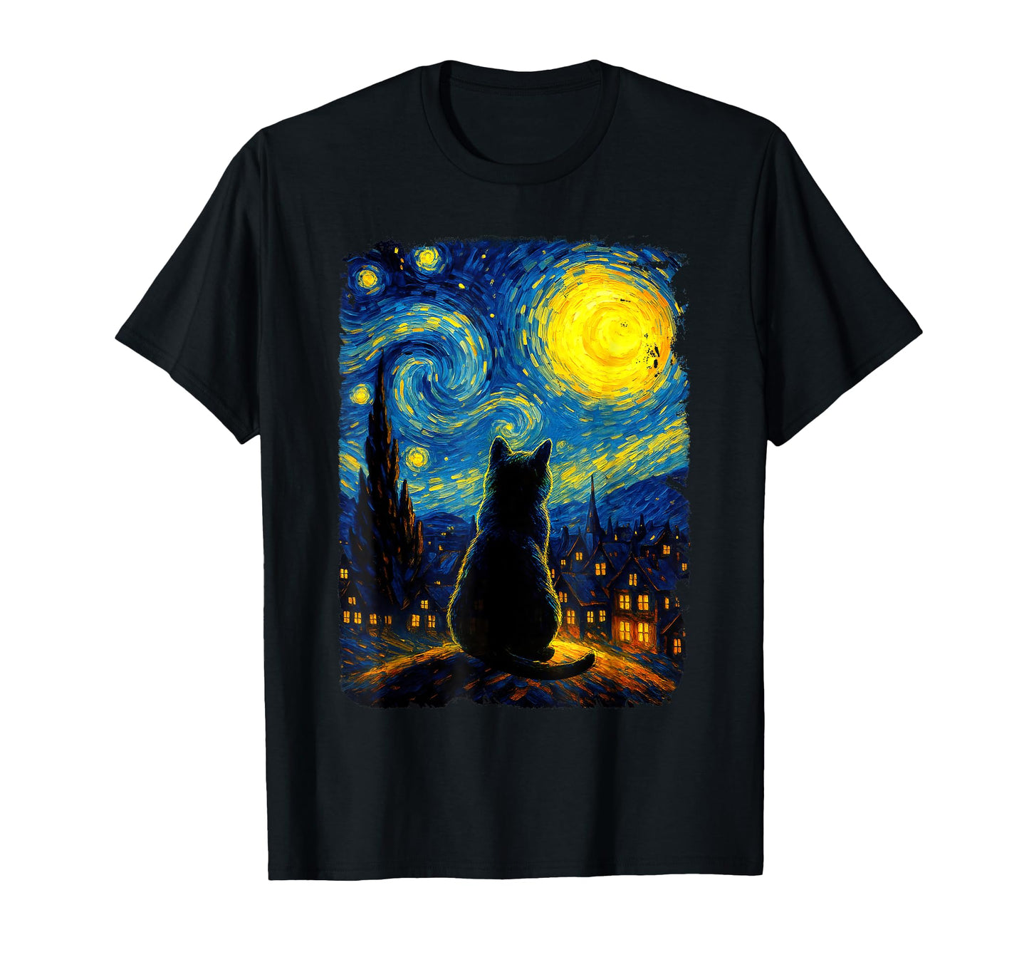 Black Cat Starry Night Van Gogh Cat for Cat Lover T-Shirt