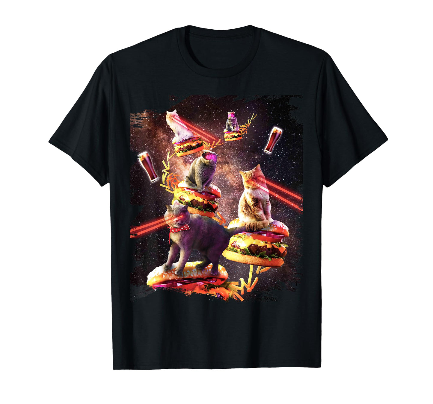 Galaxy Laser Cat On Burger - Space Cheeseburger Cats T-Shirt