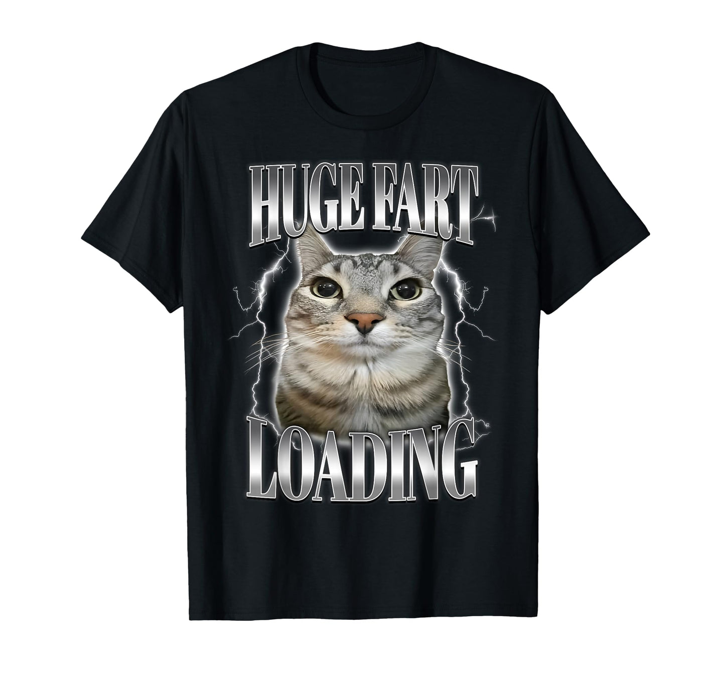 Huge Fart Loading Funny Staring Cat Meme Brainrot Unhinged T-Shirt