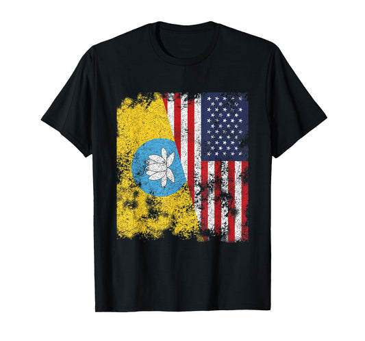 Kalmykia USA Flag Distressed - Half American Women Kids Men T-Shirt