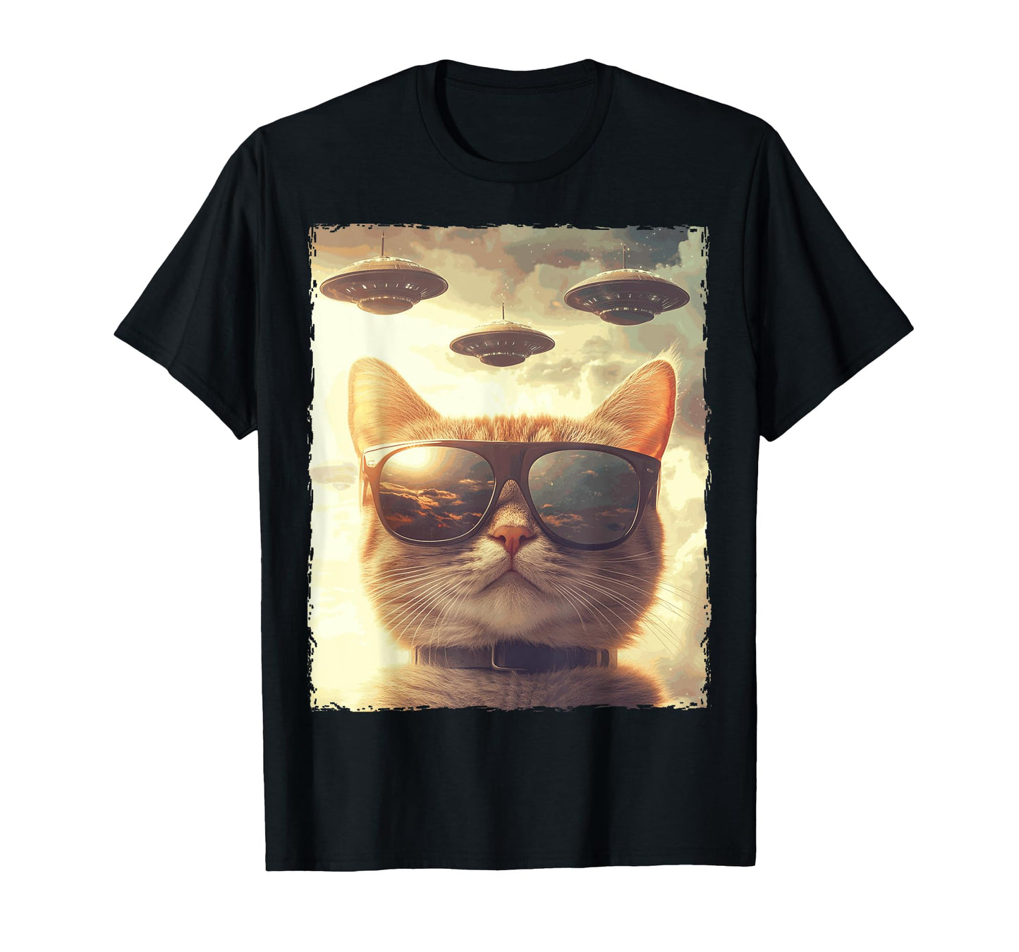 Funny Cat Sunglasses Selfie Ufos T-Shirt