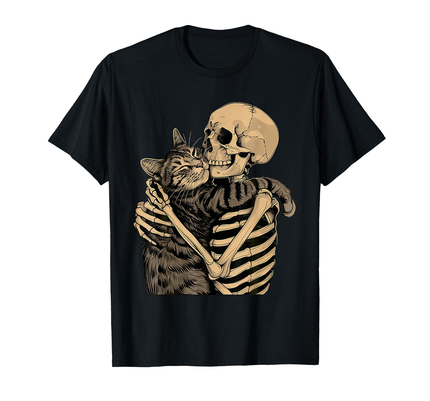 Funny Skeleton Hugging Cat Halloween Cat Lover Men Women Kid T-Shirt