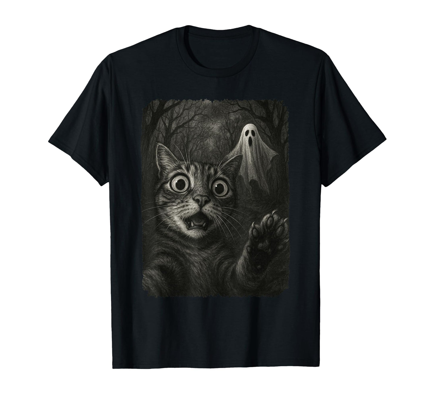 Funny Halloween Cat Selfie with Spooky Cat Ghost Lovers T-Shirt