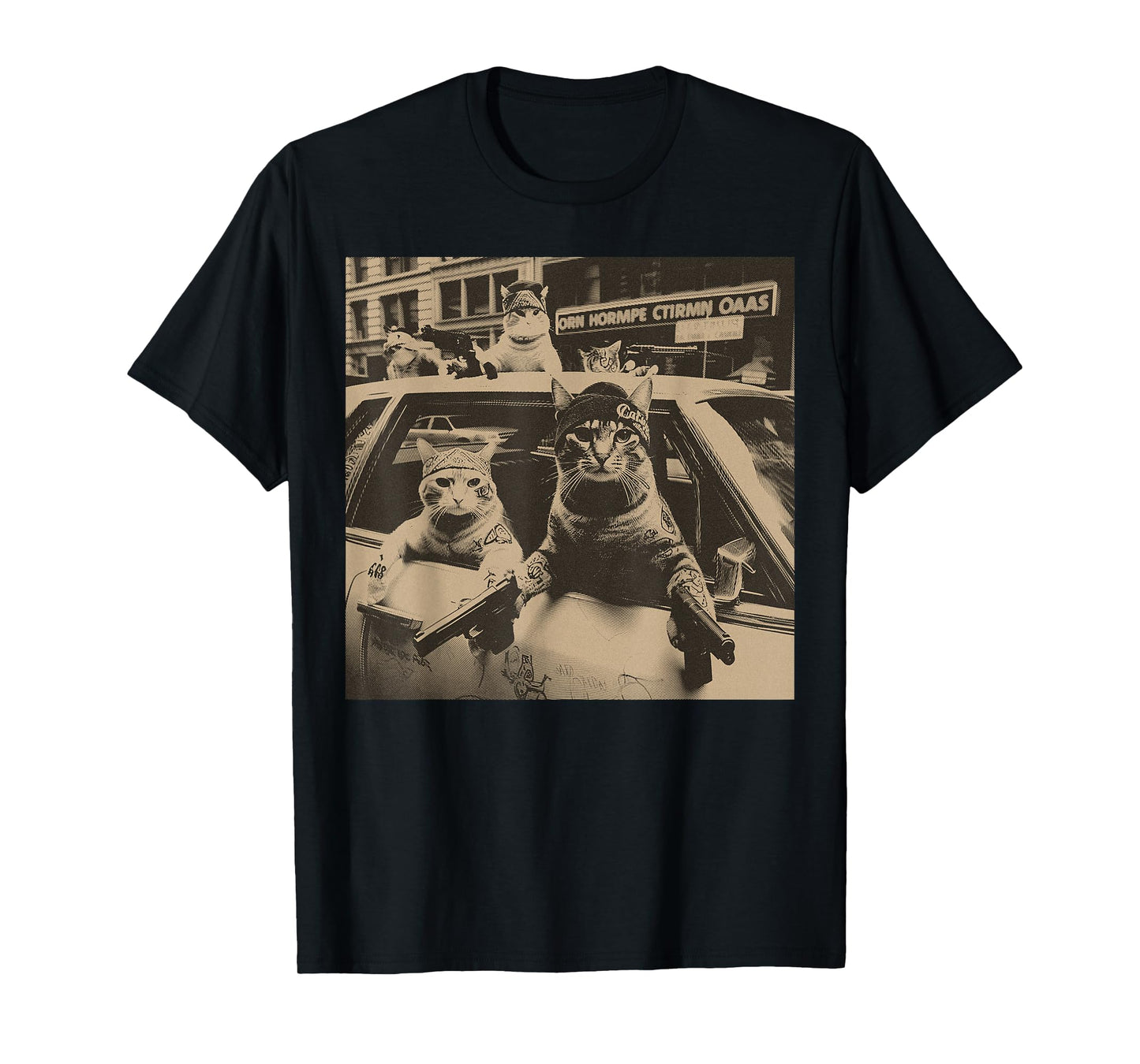 Funny Cat Gang Meme Street Sarcastic Vintage T-Shirt